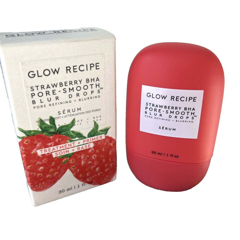 GLOW RECIPE Strawberry BHA Pore-Smooth Blur Drops 30ml / 1 fl oz Travel Size NIB